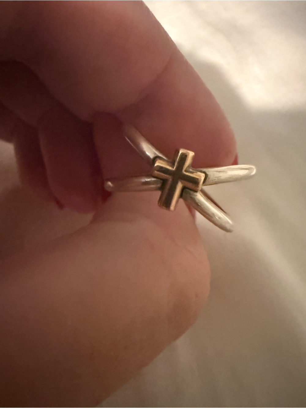 James Avery Two-Band Ring with bronzeCross Accent on Silver Bands